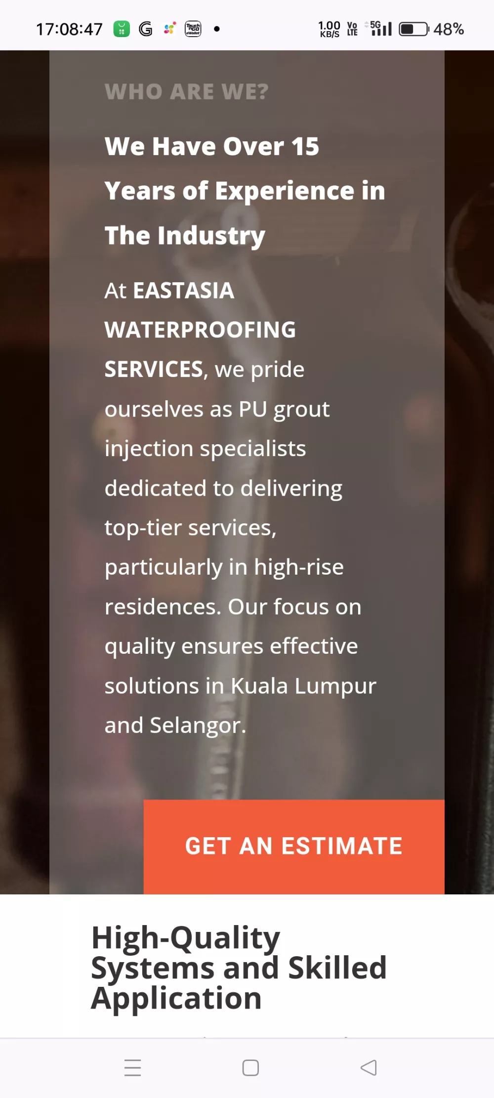 Corporate website for waterproofing services company 