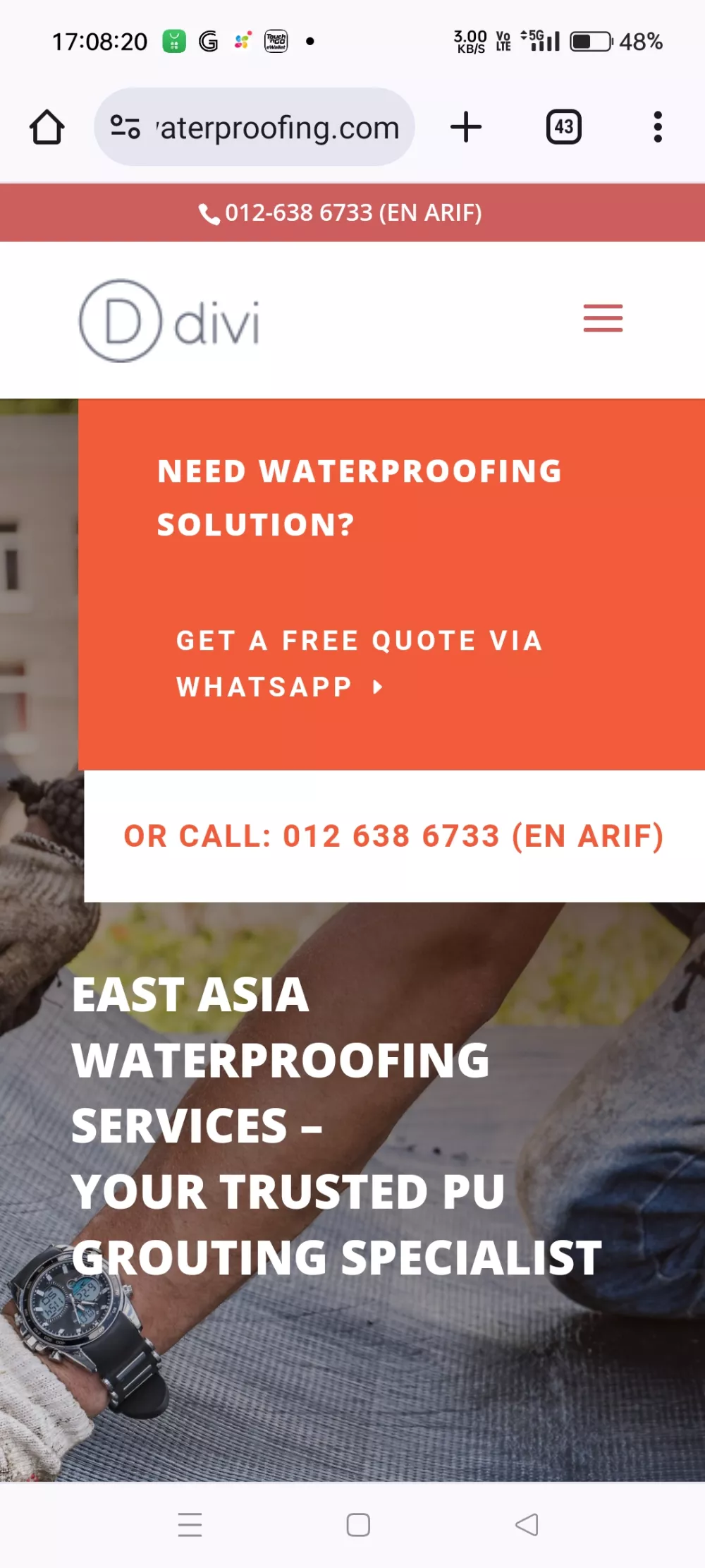 Corporate website for waterproofing services company 